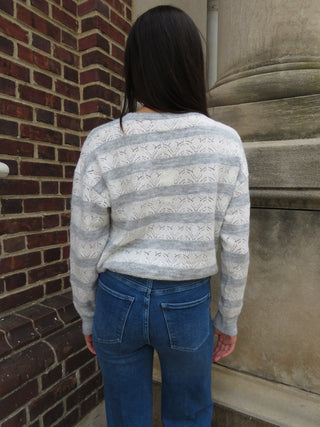Another Love Pointelle Stripe Crewneck Sweater
