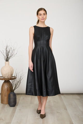 The Marlowe Faux Leather Fit-and-Flare Midi Dress