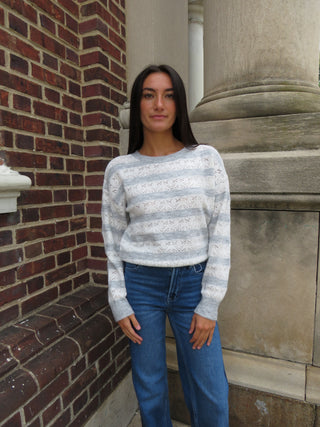 Another Love Pointelle Stripe Crewneck Sweater