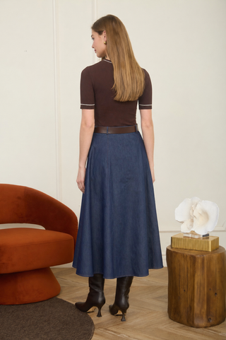 Mixed Media Belted Midi Dress