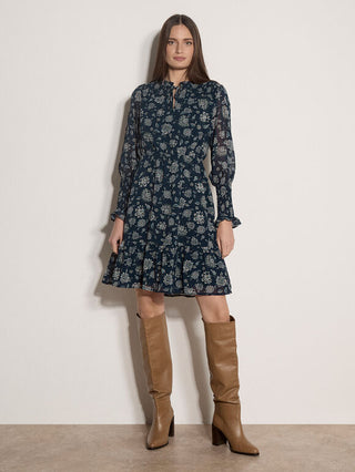 Apricot Folk Floral Chiffon Dress styling view