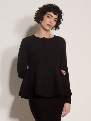 Apricot Peplum Hem Ribbed Knit Cardigan