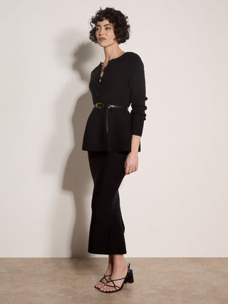 Apricot Peplum Hem Ribbed Knit Cardigan