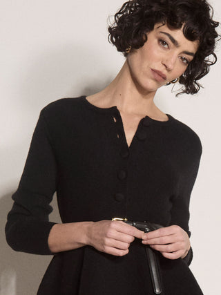 Apricot Peplum Hem Ribbed Knit Cardigan