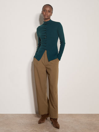 Apricot Fine Knit Ruched Cardigan