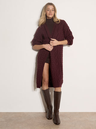 Apricot Chunky Cable Knit Longline Cardigan