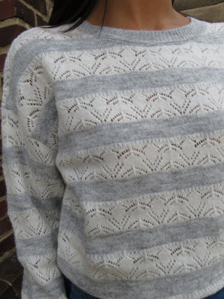 Another Love Pointelle Stripe Crewneck Sweater