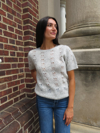 Another Love Pointelle Lace Short Sleeve Sweater