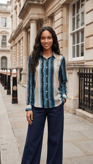 Watercolor Stripe Button-Up Shirt