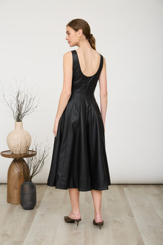 The Marlowe Faux Leather Fit-and-Flare Midi Dress