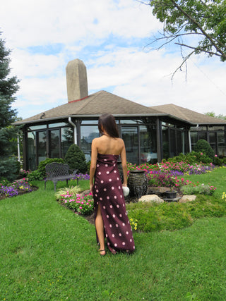 Dress Forum Polka Dot Satin Strapless Maxi Dress back view