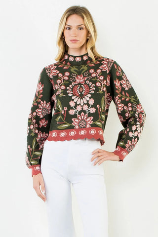 The Lily High Neck Floral Sweater