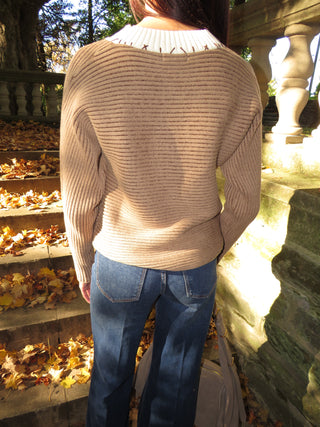 Contrast Stitch Ribbed Sweater