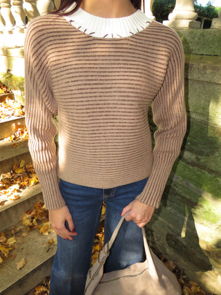 Contrast Stitch Ribbed Sweater