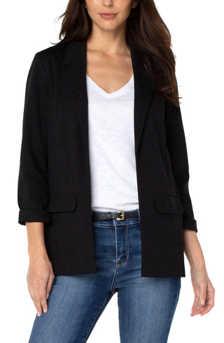 Liverpool black boyfriend blazer with princess darts, front view