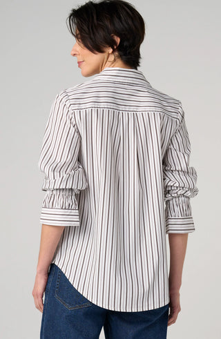 Liverpool Dark Espresso Adjustable Sleeve Button Front Woven Top
