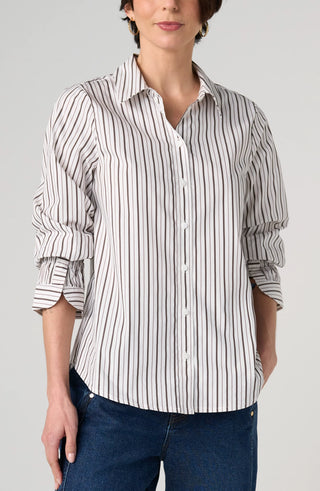 Liverpool Dark Espresso Adjustable Sleeve Button Front Woven Top