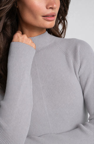 Liverpool Heather Grey Long Sleeve Turtleneck Sweater, detail view