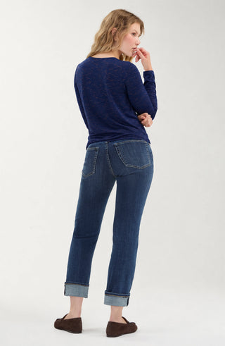 Blue Rust Asymmetrical Ruffle Knit Top