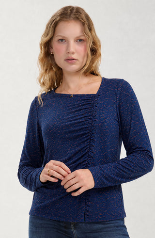Blue Rust Asymmetrical Ruffle Knit Top