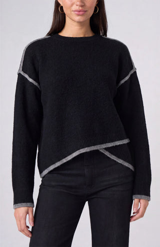 Liverpool long sleeve tulip hem sweater in black with grey contrast trim