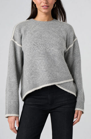 Liverpool long sleeve tulip hem sweater in light heather grey with cream contrast trim