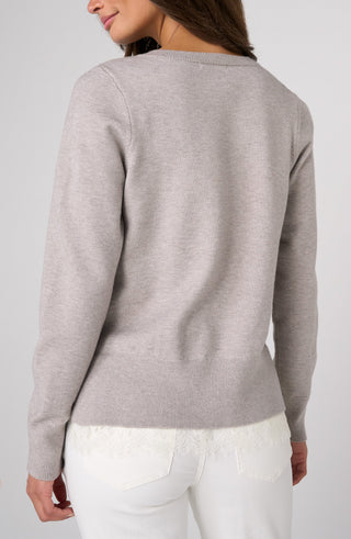 Liverpool grey long sleeve lace trim sweater, back view