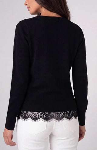 Liverpool black long sleeve sweater with lace hem, back view
