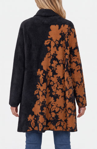 Liverpool black copper floral long coatigan, back view