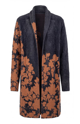 Liverpool black copper floral coatigan with shawl collar, product view
