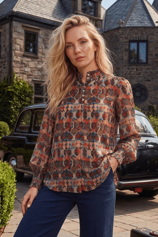 Mosaic Puff Sleeve Blouse
