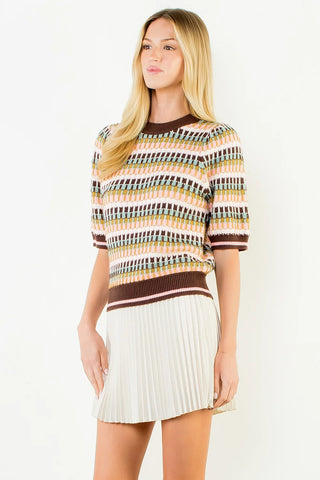 Mocha Geometric Knit Top