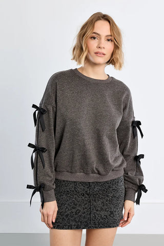 Charcoal Bow Sleeve Sweatshirt
