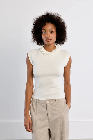 Colette Ruffled Collar Sweater by Molly Bracken in off white, front view
