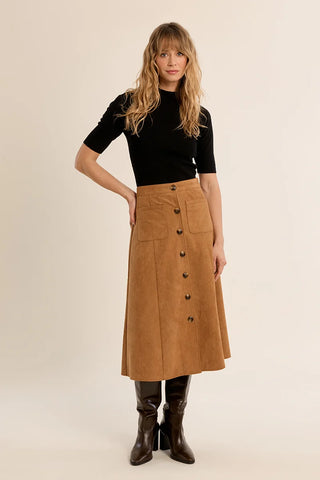 Camel Suede Midi Skirt