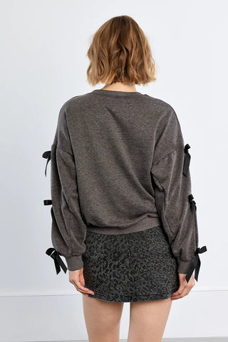 Charcoal Bow Sleeve Sweatshirt