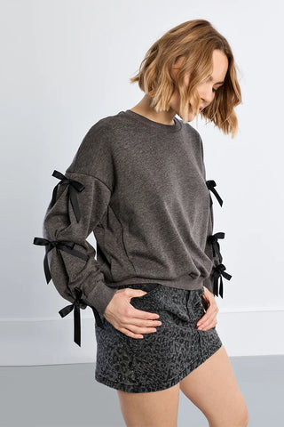 Charcoal Bow Sleeve Sweatshirt