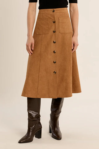 Camel Suede Midi Skirt