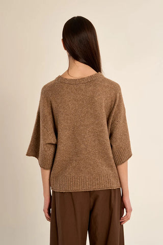 Camel Flared Knit Sweater by Molly Bracken, back view