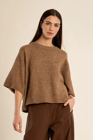 Camel Flared Knit Sweater by Molly Bracken, front view