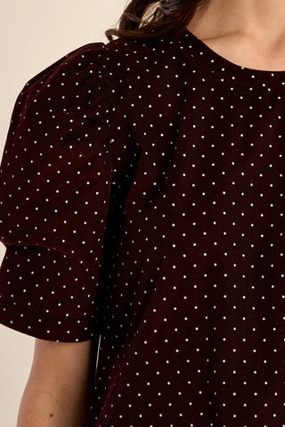 Merlot Dot Puff Sleeve Dress