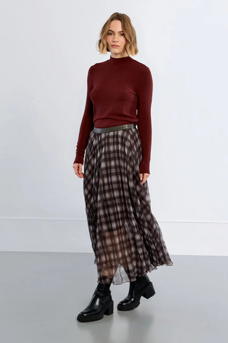 Chestnut Plaid Pleated Maxi Skirt