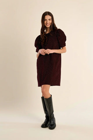 Merlot Dot Puff Sleeve Dress