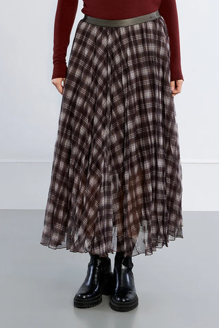 Chestnut Plaid Pleated Maxi Skirt