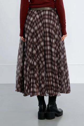 Chestnut Plaid Pleated Maxi Skirt