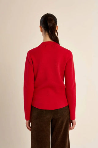 Red Studded Mock Neck Sweater by Molly Bracken, back view