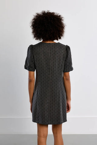 Heart Pinstripe Puff Sleeve Dress