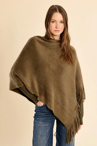 Fringe Olive Poncho Top
