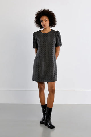 Heart Pinstripe Puff Sleeve Dress