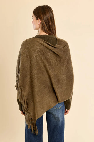 Fringe Olive Poncho Top